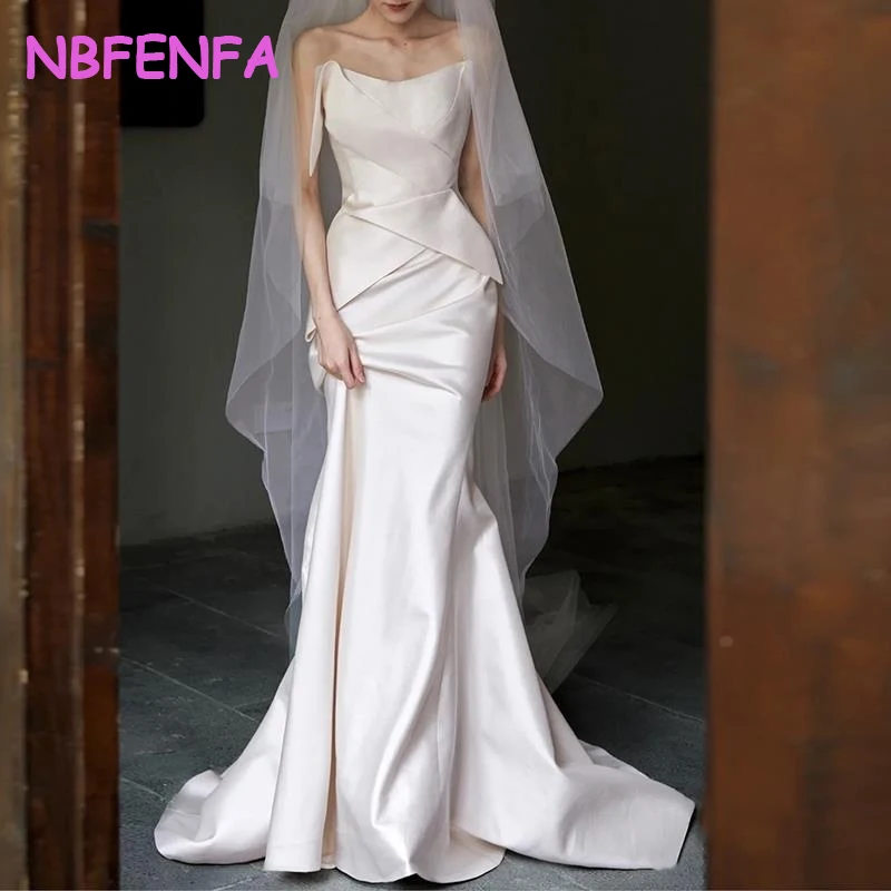 

Satin Mermaid Trailing Bride Wedding Dresses 2024 Elegant Sexy Strapless Long Evening Party Dress Women Summer Formal Occasions