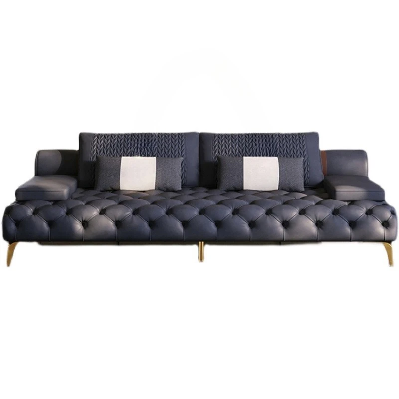 Italian minimalist light luxury, fabric four-person combination sofa, straight-breasted buckle sofa
