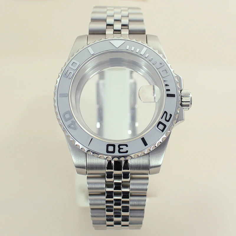 40mm Watch Case Sapphire Glass For NH35 NH36 8215 Eta 2824 PT5000 Movement 28.5mm Dial Silver YACHT Watch Case Jubilee Bracelet