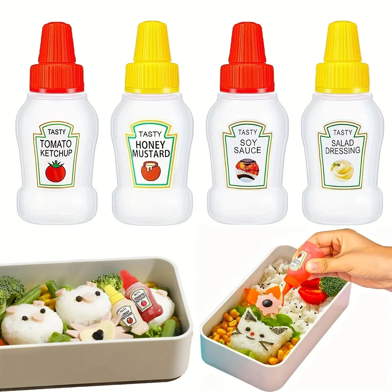 4-piece Mini Tomato Sauce Bottle, 25ml Seasoning Squeeze Bottle, Plastic Portable Container Bottle, Suitable for Adults, Offices