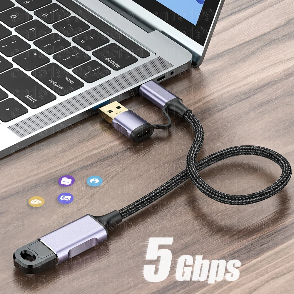 2in1 USB-A/Type-C to USB3.0 Cable USB Extension Cable Male to Female USB3.0 Extender Cord for PC TV USB Extension Data Cable 2m