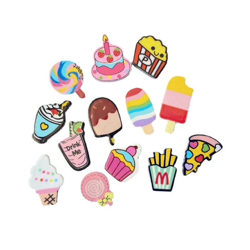 20Pcs Mini Cake Lollipop Pizza Ice Cream Cone Popcorn Dessert Food Acrylic DIY Jewelry Making Craft Ornament Accessories