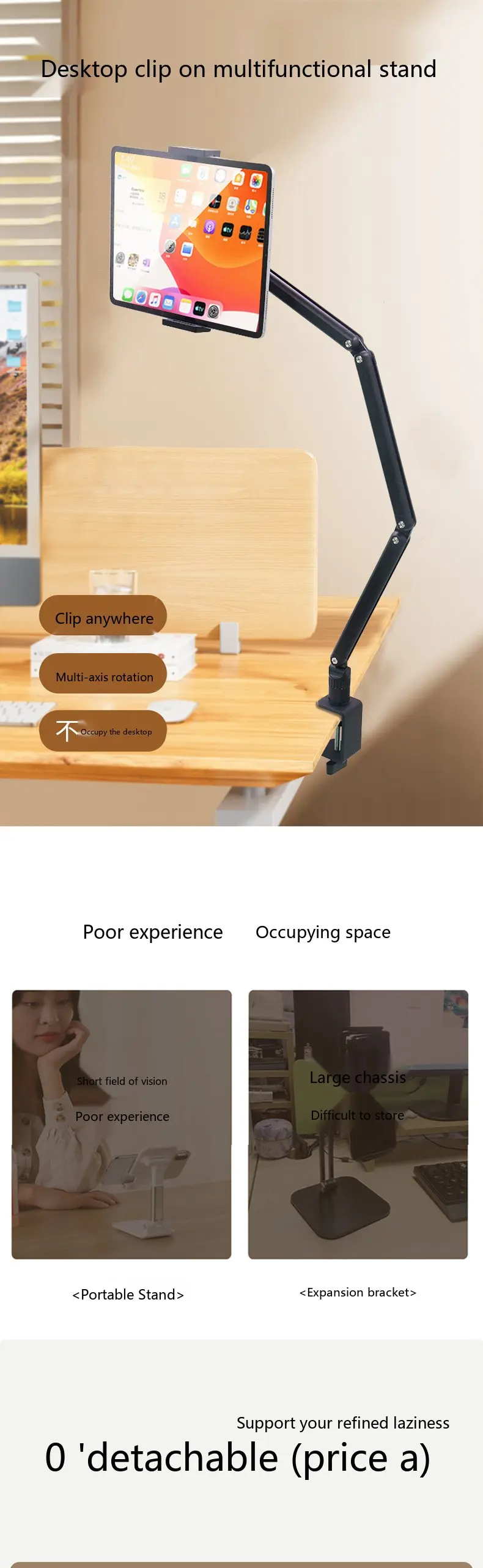 Dreifach-Arm-Monitorständer, robuste Tischhalterung für 17,3-Zoll-Portables-Display-Tablet aus Legierung – Detail 1
