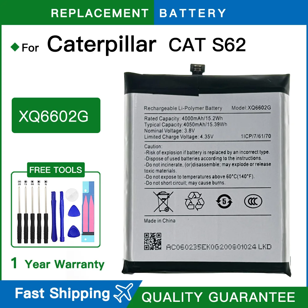Brand new 4050mAh 15.39Wh Repalcement XQ6602G Spare Battery For Caterpillar CAT S62 Batteries batterij+free tools fast shipping