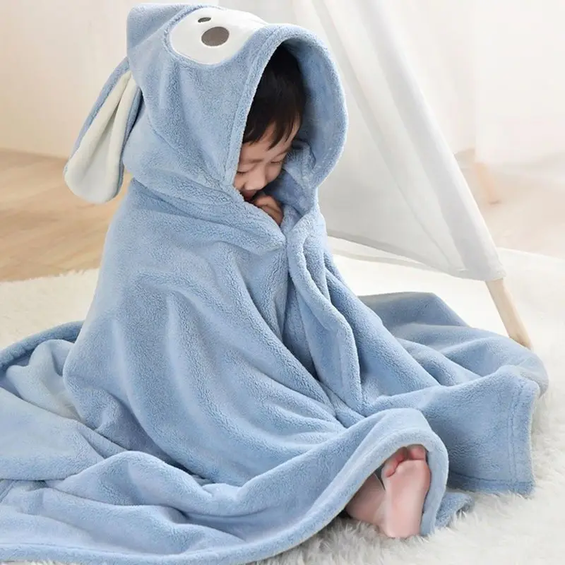 

Children's Bath Towels Cape Bathrobes Hooded Baby Wearable Thickened Coral Fleece Absorbent Boys and Girls Nap Blanket