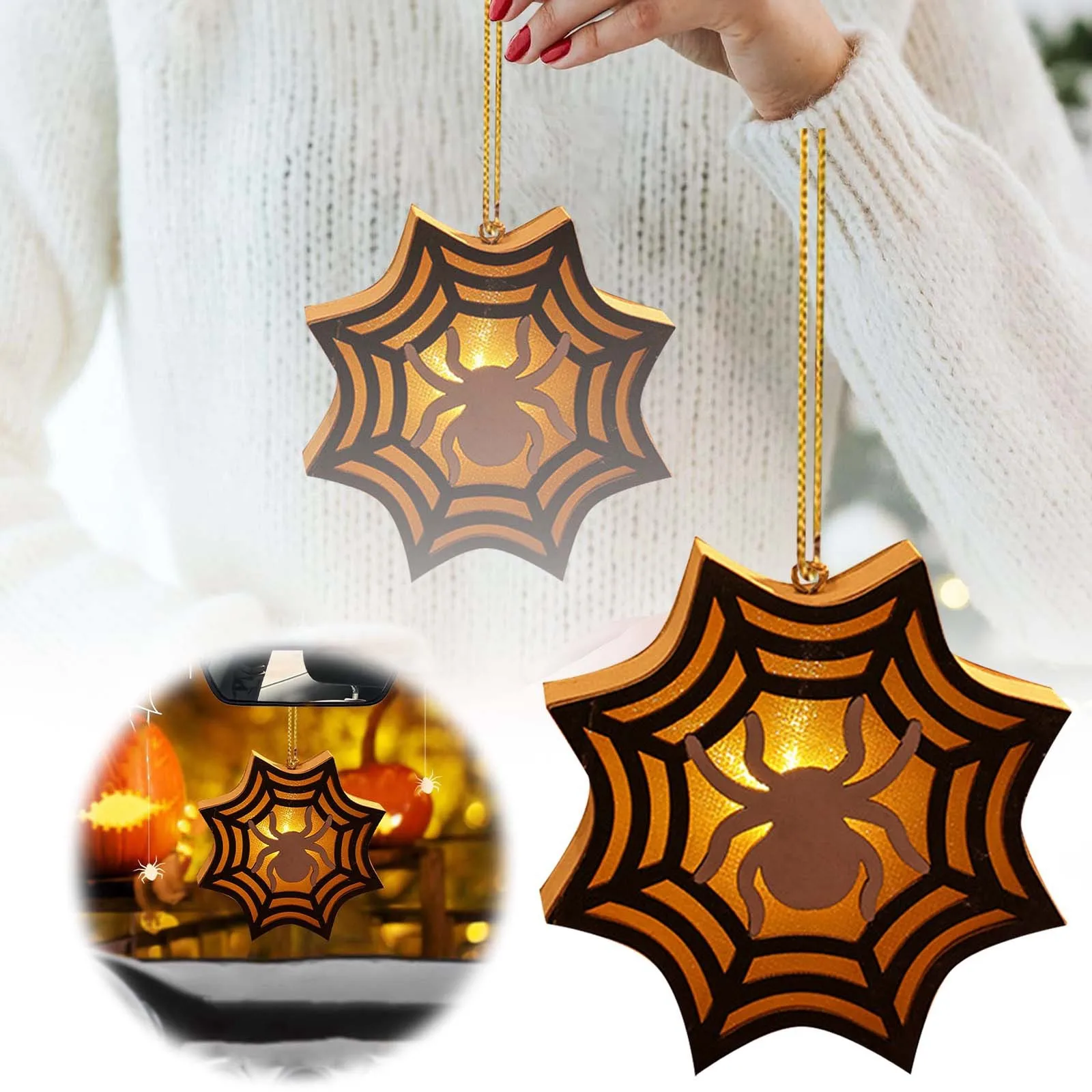 Wooden Skeleton Spider Halloween Scene Fun Pendant Decoration Pumpkin Lantern Handheld Halloween Atmosphere Decoration 2024