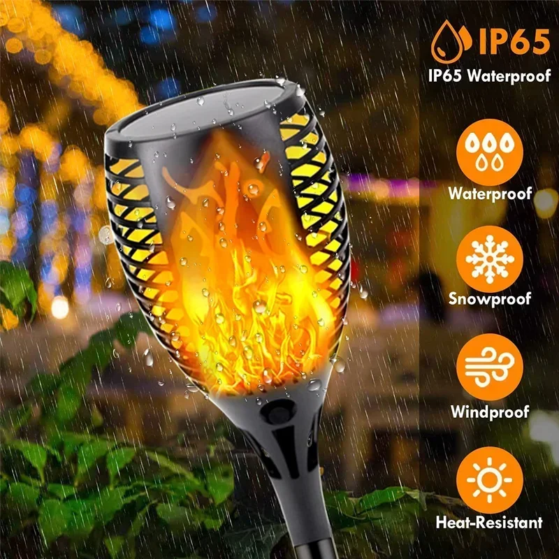 Solar Flame Light Outdoor 96/12 LEDs Flickering Torch Waterproof Night Lamp Garden Decoration for Lawn Path Yard Patio