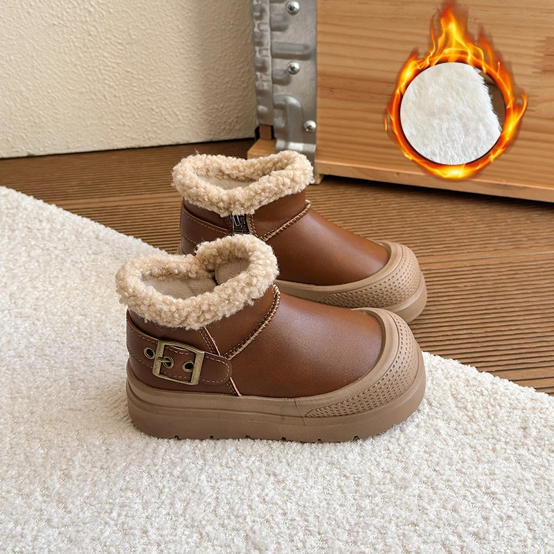 Botas de nieve para niños de 2 a 18 años, zapatos de algodón gruesos acolchados amarillos para niños y niñas, botas cortas ligeras antideslizantes para bebés