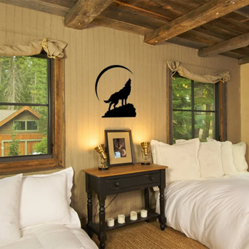 

Lone Wolf Howls Vinyl Poster Stickers on the Door Wall for Home Room Office Mall Decorations
