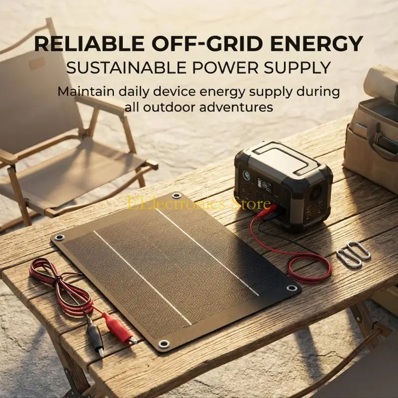 B03C 12V Solar Charging Panel with Four Corner Grommets and Battery Clamps for Supplemental Power and Maintenance Charging in