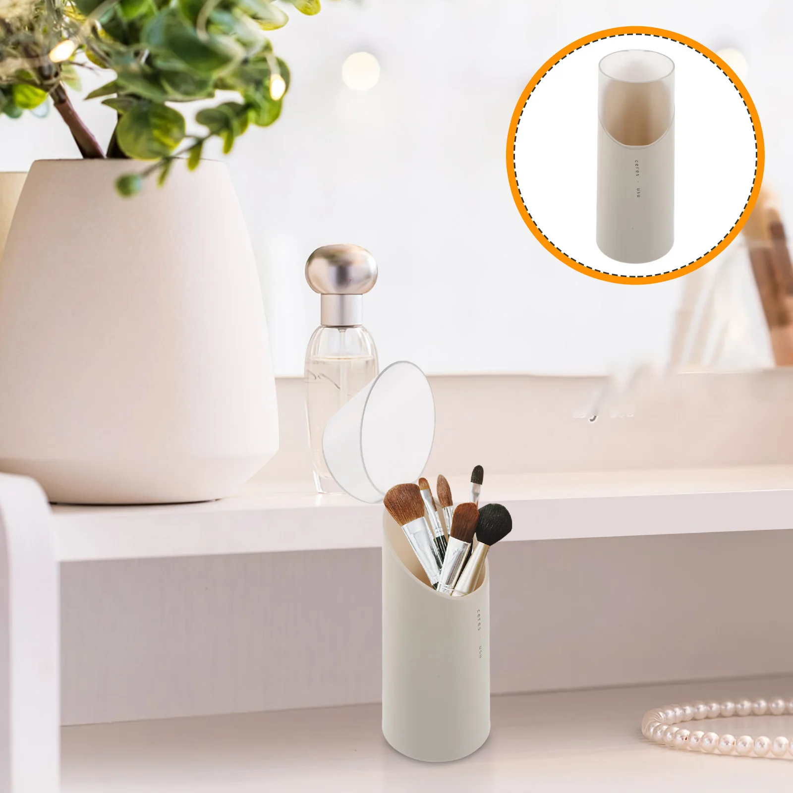 

Makeup Brush Organizer Lid Cover Vanity Countertop Storage Case Holder Makeup Brushes Storage Container Bathroom Organizer