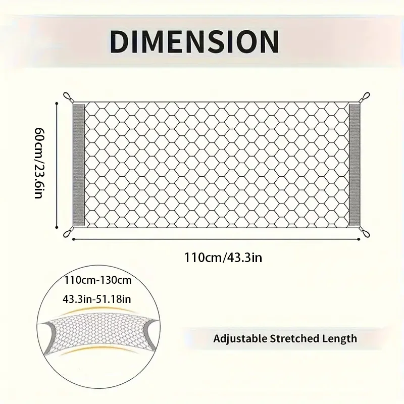 43.3x23.6 inch Nylon Single/Double Layer Car Trunk Luggage Storage Net, High Elastic Cargo Net Bag with Hooks for Organizing Car