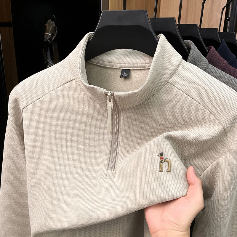 High-end brand men's fleece-lined sweater, new fashion designer style, exquisite embroidery, thick and warm turtleneck knit swea