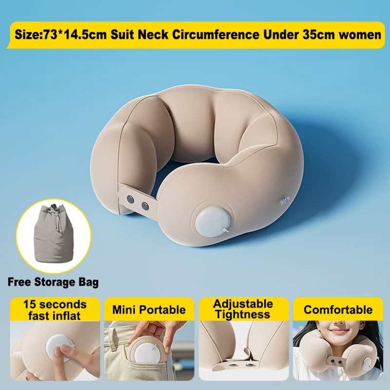 وسادة رقبة للسفر وسادة طائرة قابلة للنفخ على شكل حرف U وسادة حماية لتقويم العظام في الهواء الطلق وسادة قابلة للطي محمولة