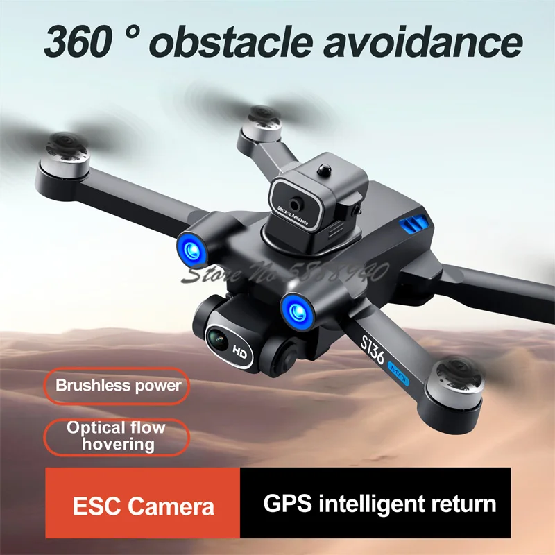 Controle Remoto Aéreo Sem Escova Drone, 8K ESC Dual Camera, 360 ° Evite Obstáculos, GPS Inteligente Siga-Me, WiFi FPV RC Quadcopter