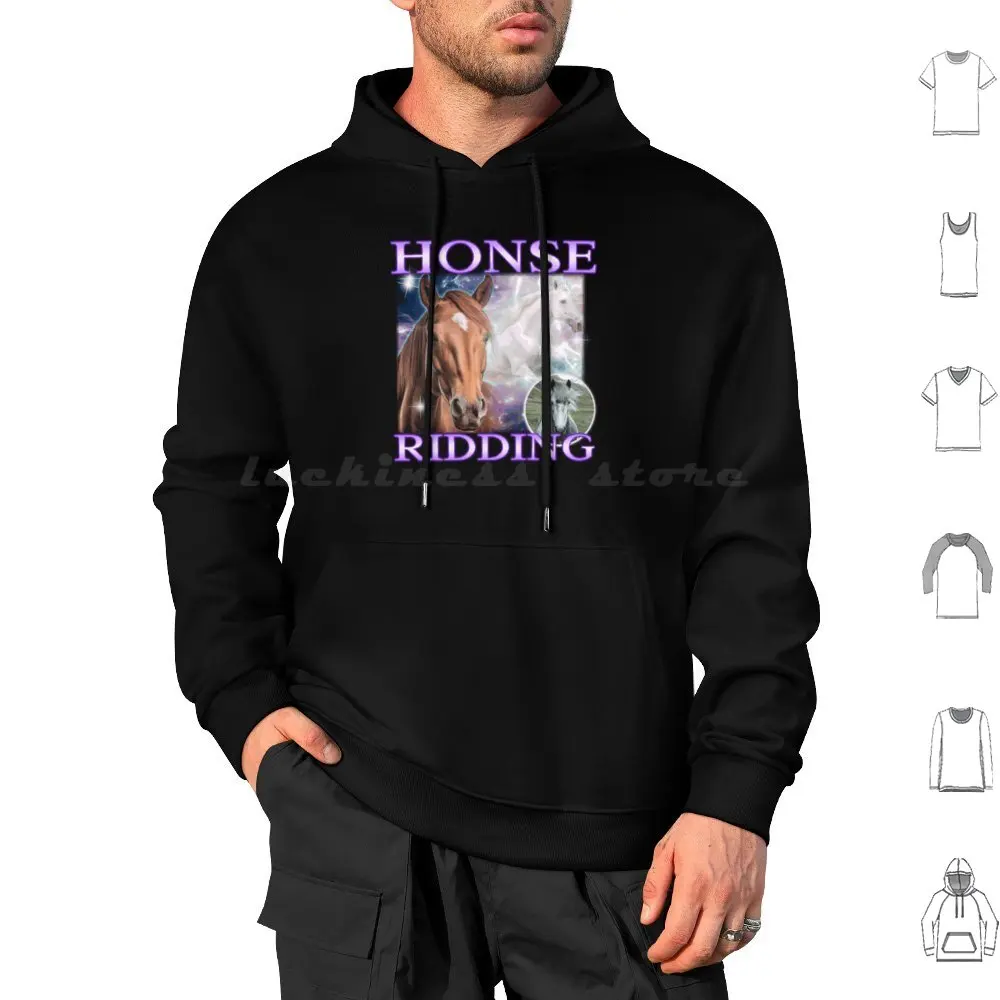 Honse Ridding هوديي قطن طويل الأكمام الإنجليزية Misspelled الحصان نكتة الآسيوية Bootleg غريب غبي مضحك الحيوان ميمي Dank Meme