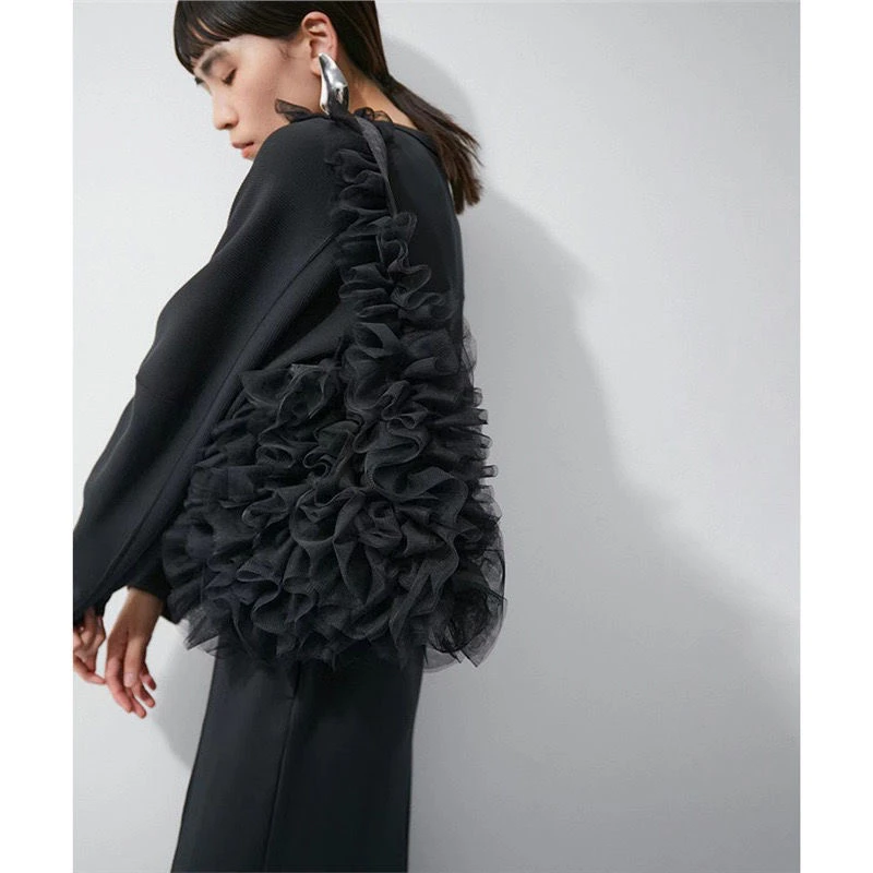 

Sweet Lady Sle Ruffle Lace Soft Tulle Patchwork Handbag oulder Bag Tote Bag Daily Use Color Pure Color Bag