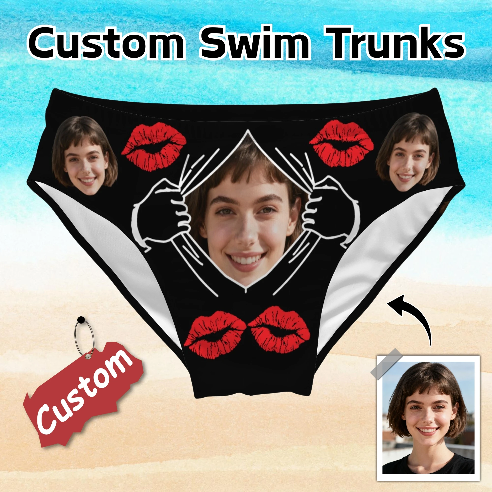 

Custom Men's Face Swimming Trunks Funny Men's Briefs Personalized Custom Photo Sexy Bikini Swimwear Pool Party Beach Surf Shorts