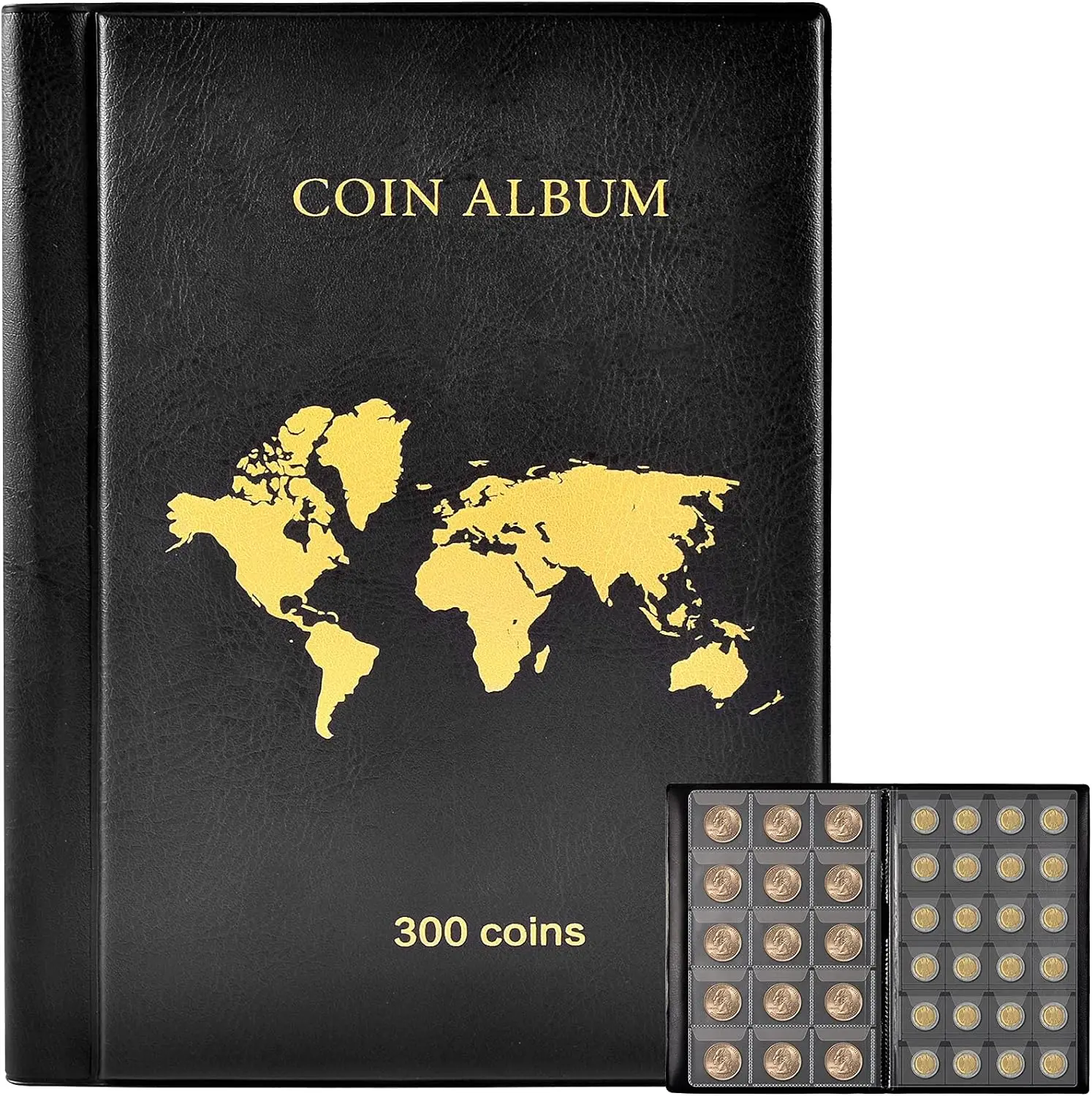 Coin Collection Book Holder Album for Collectors, 300 Pockets Coins Display Storage Case, Collecting Sleeves Organizer Box