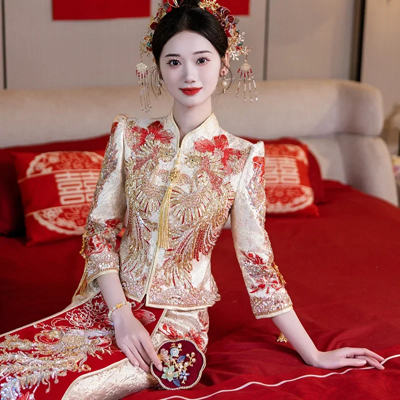 Xiuhe Dress Wedding Dress New Chinese Style Sequin Embroidery Toast Dress