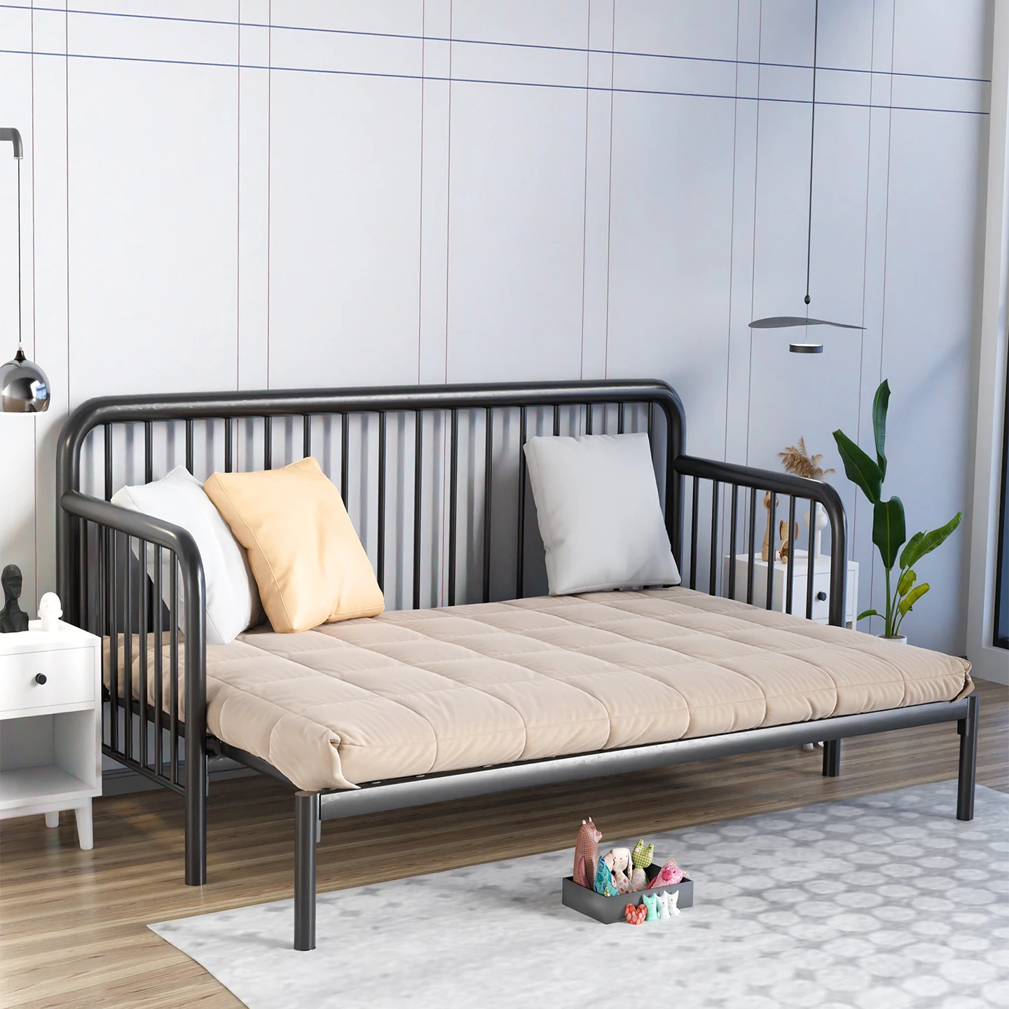 

Small apartment single wrought iron sofa bed folding sitting and lying dual-purpose 2025 telescopic iron frame bed new pull-out