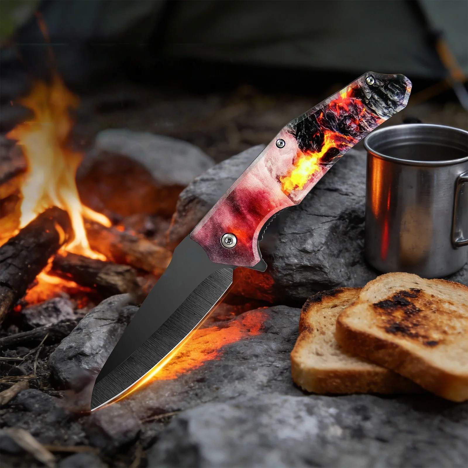 Volcano Lava Pattern Foldable Pocket Knife 15° Sharp Blade EDC Multifunctional Utility Cutter for Outdoor Camping Travel Men's Gift