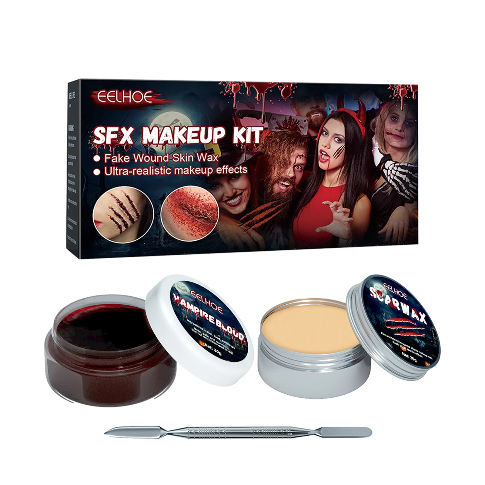 EELHOE SFX Makeup Kit Scars Wax Halloween Stage Fake Wound Skin Party Blood Scar Painting Halloween Special Effects Make Up Set