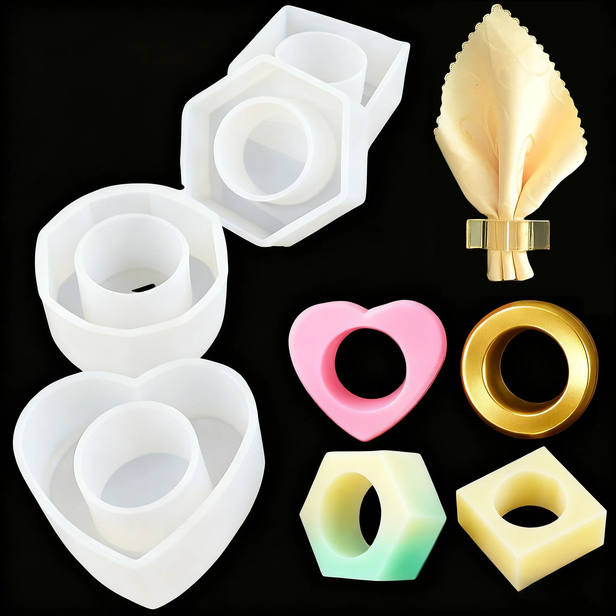4pc- Napkin Ring Resin Mold Set, DIY Napkin Ring Stand Handicraft Decoration, Suitable for Family Dinners, Parties and Festivals