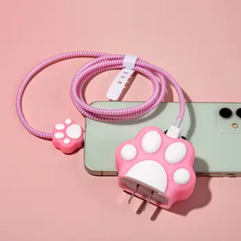 귀여운 3D 웨이브 테두리 USB 케이블 보호기 커버 아이폰 18W-20W 데이터 라인 물린 머리 코드 빠른 충전 케이스