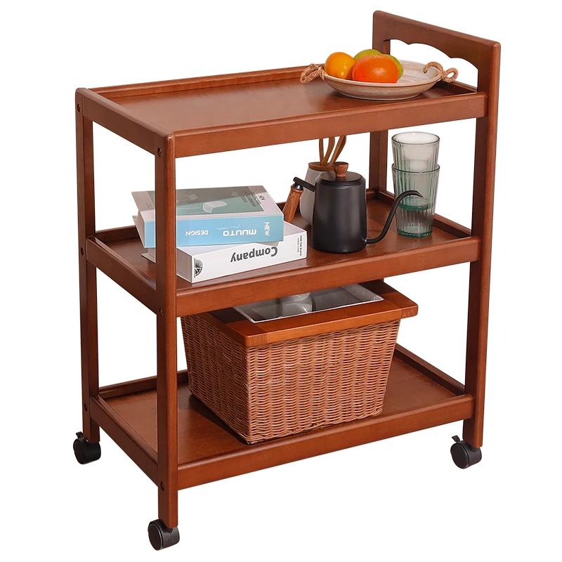 Solid wood activity food cart multifunctional household small three-layer delivery cart restaurant coffee water truck
