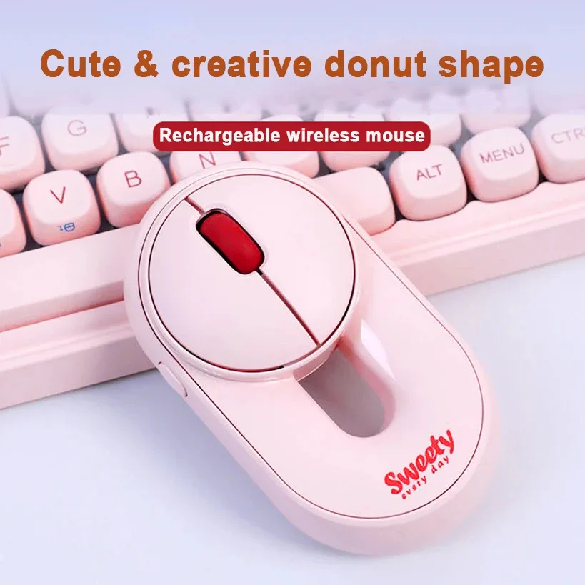 

Creative Cartoon Doughnut Shape Bluetooth Wired Wireless Tri-mode Mouse Ergonomic Rechargeable Hollow Out Mause For PC Notebook