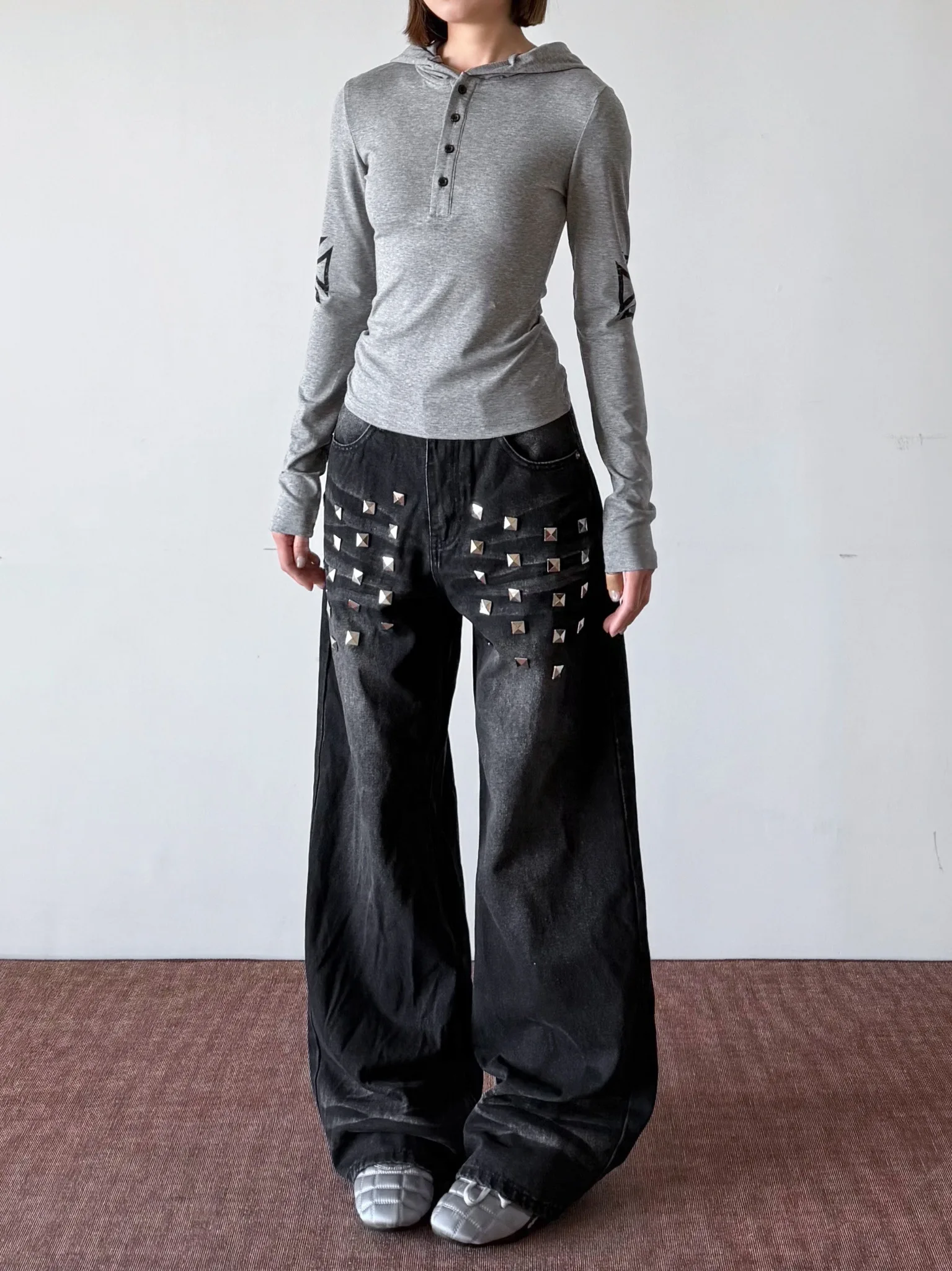 

Хлопковые джинсы Bla в стиле ретро, американские, с заклепками, прямые, широкие, повседневные брюки для мужчин и женщин