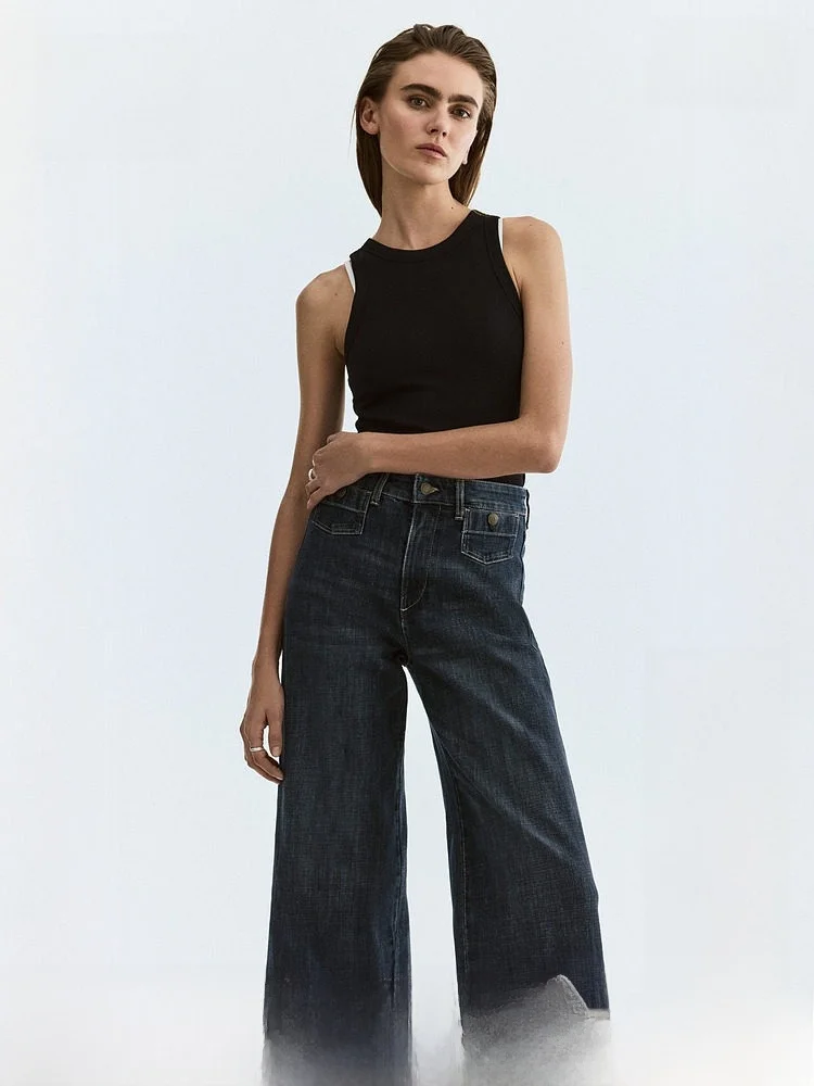 

Джинсы с высокой талией и широкими штанинами, длина до щиколотки, с центральным швом, женские повседневные джинсы H&M из хлопка со спандексом, весна 2026