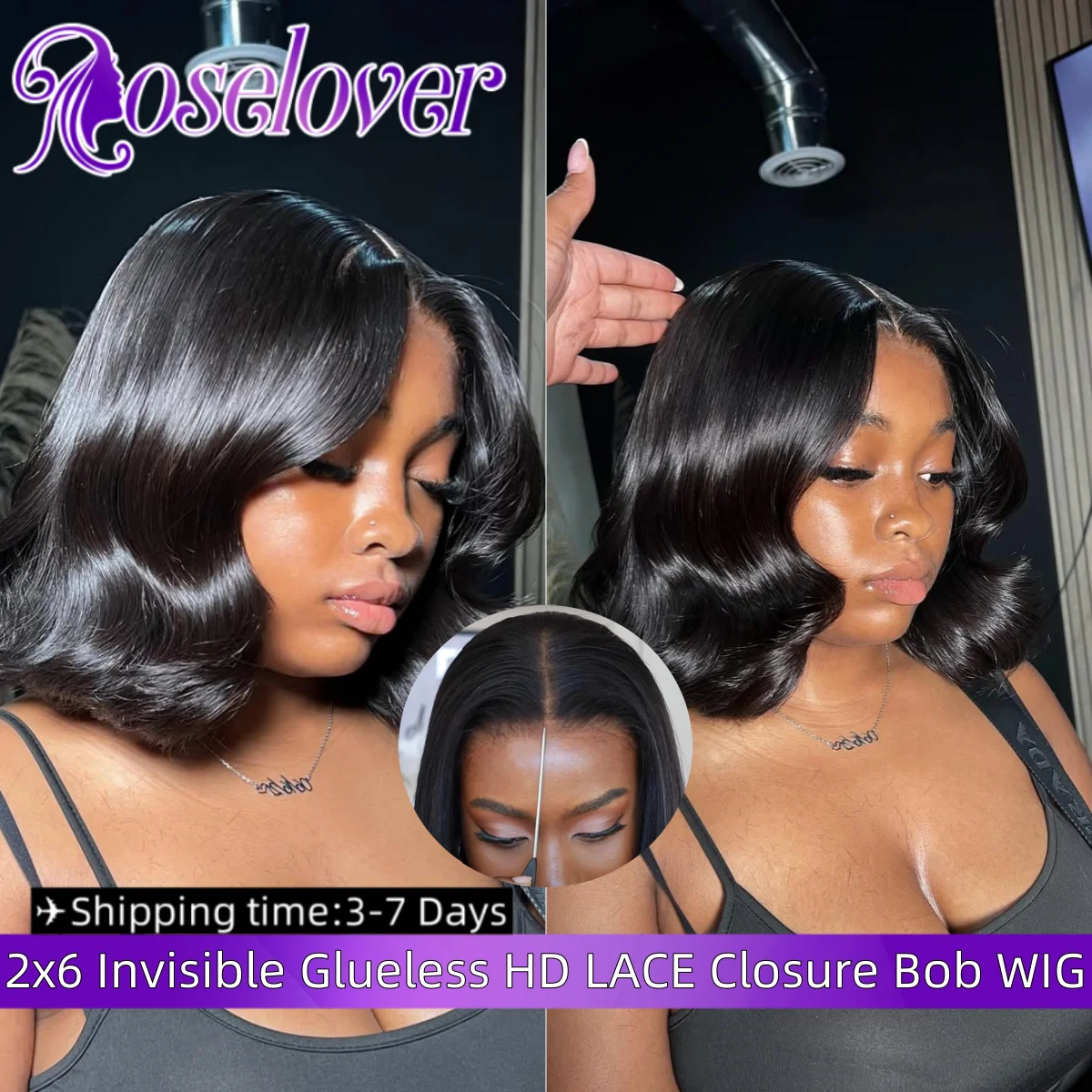 

ROSELOVER 10Inch Bob Wig 2x6 Invisible Real HD Lace Closure Wig Wear to Go Glueless Body Wave Hair 250% for Black Woman