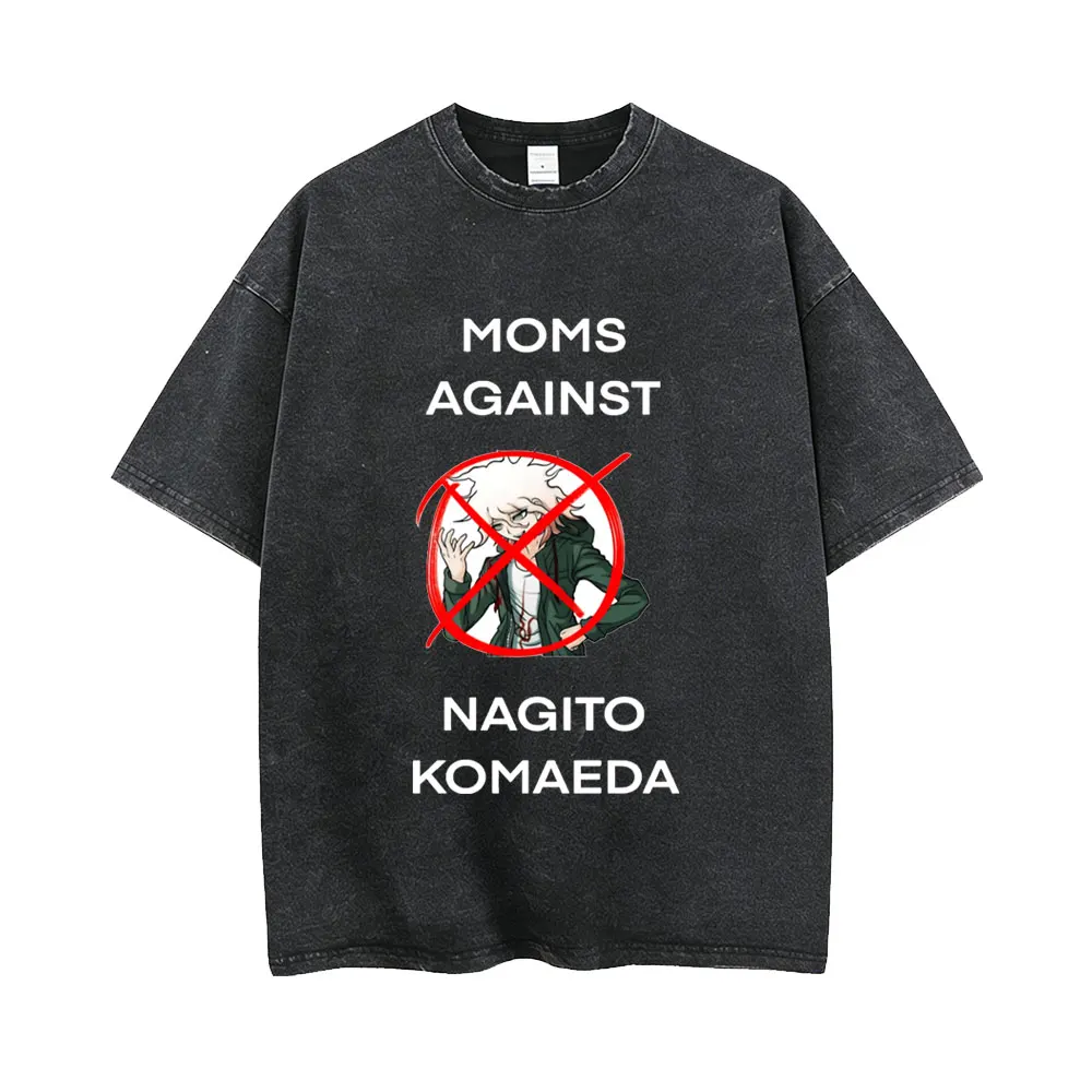 

Washed Vintage Anime Danganronpa Moms Against Nagito Komaeda Graphic T-shirts Men Manga Funny Oversized Short Sleeve T Shirts