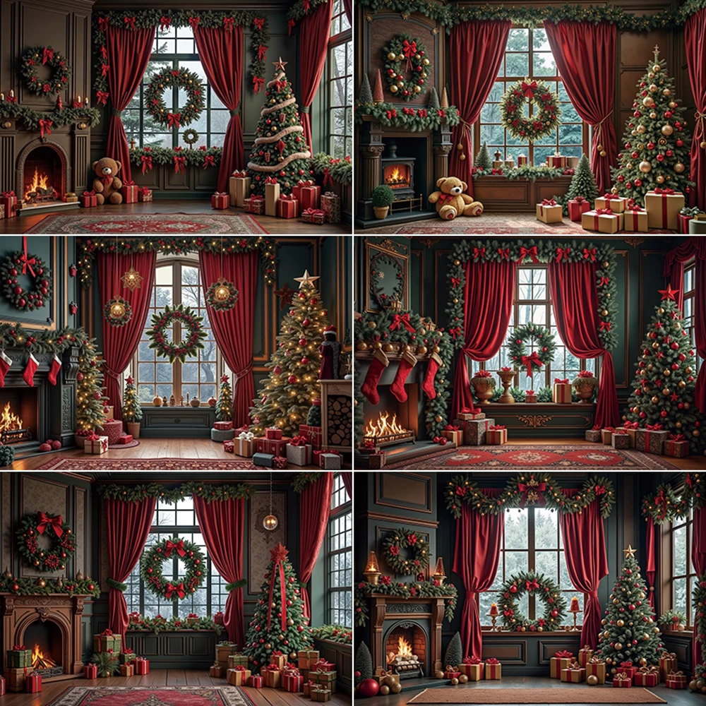 

MOON.QG Christmas 2025 Background Photography Living Room Fireplace Xmas Tree Photozone Backdrop Child Studio Photozone Supplies