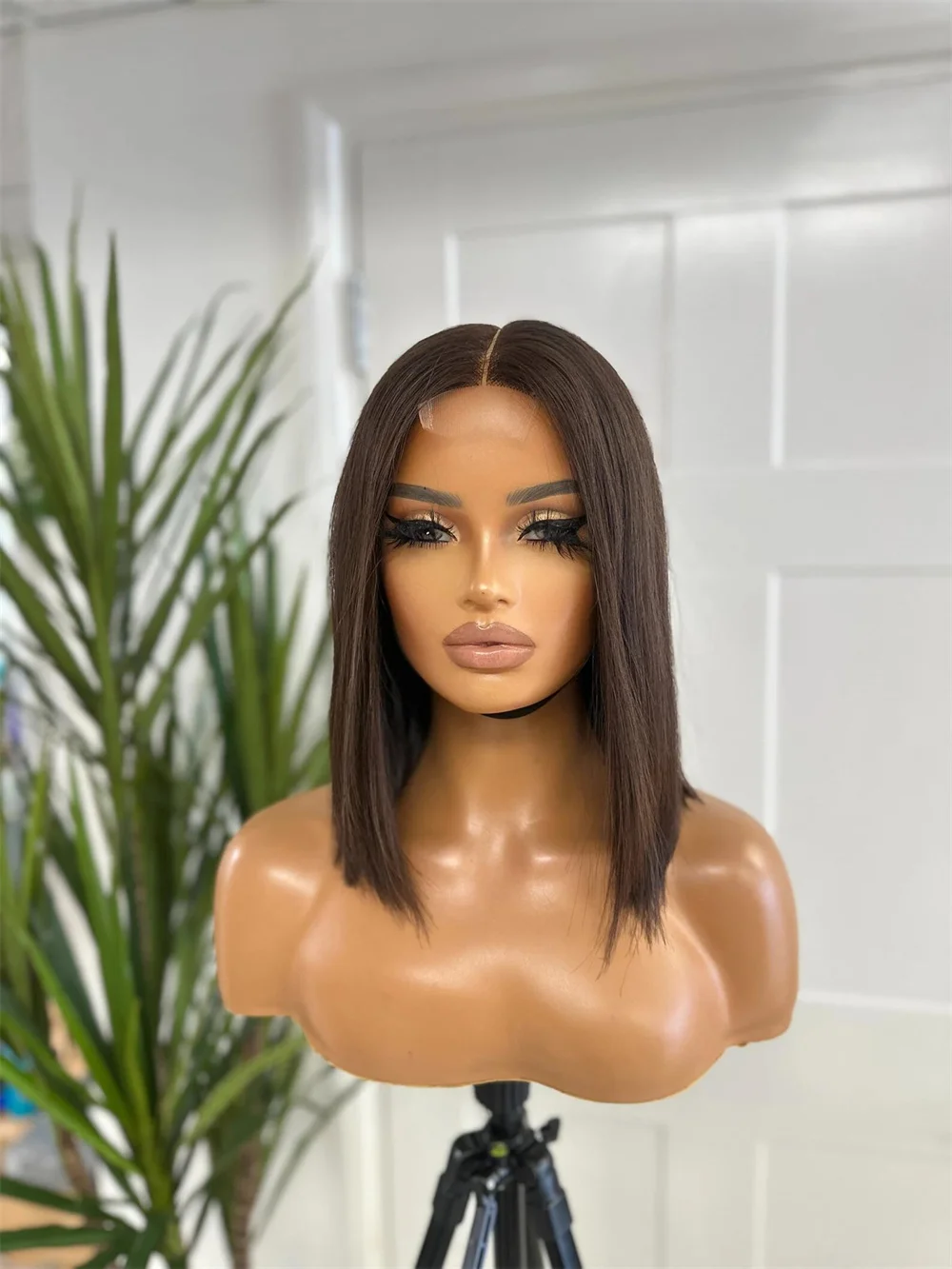 Short 16Inch Soft Dark Brown Silk Straight 5x5 Silk Base Jewish Human BabyHair HDLace European Hair Glueless Preplucked Daily