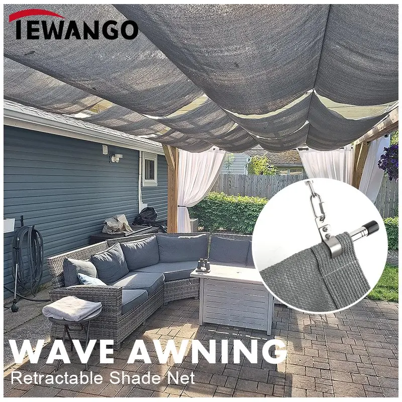 Wave Telescopic Sunshade Sail Outdoor Retractable Awning Anti-UV Pergolas Stretchable Sun Shade Net Swimming Pool Shading Canopy