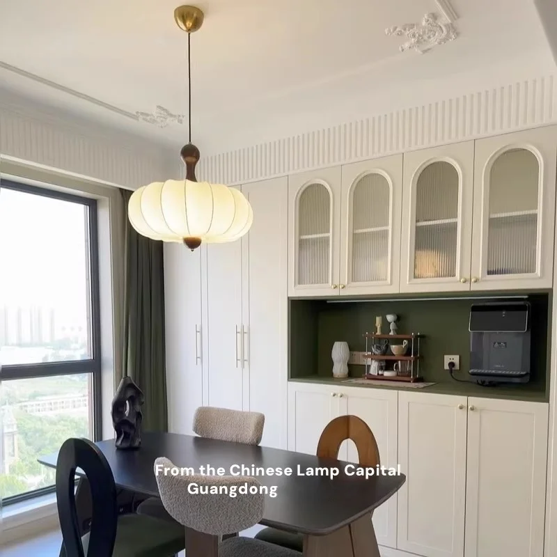 

French medieval restaurant pendant light Japan fabric living room apartment hanging lamp retro wooden ceiling decor lighting