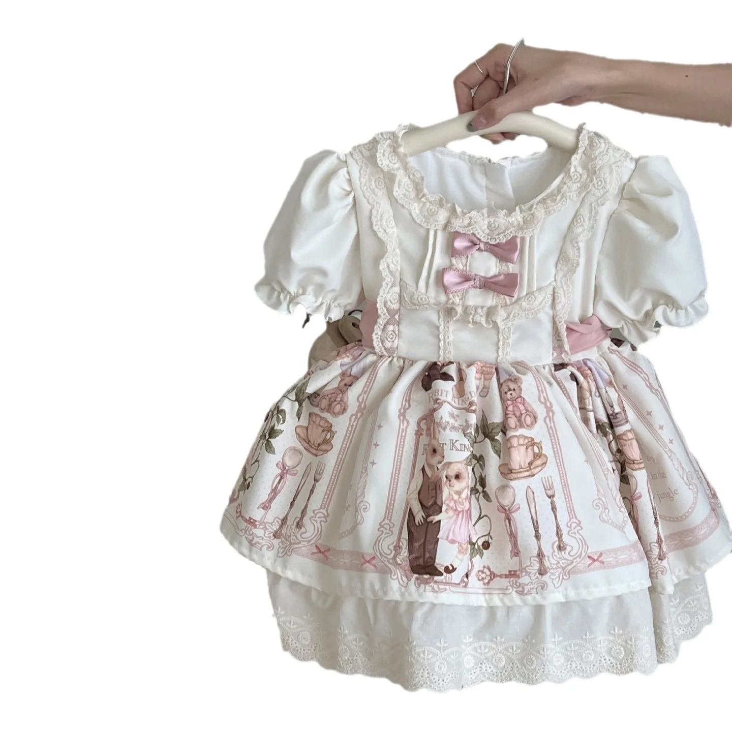 Autumn Cute Bear kids Vestido Spanish Girl Dress Baby Bow Princess Long sleeve  Lolita Dress For Girl Birthday outfit Lace