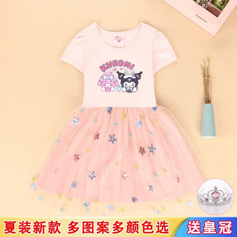 

Sanrio Kuromi Anime Kawaii Children Short Sleeve Shirt Skirt Summer Cute Cartoon Bbay Dress Clothing Fashion Gifts for Girls