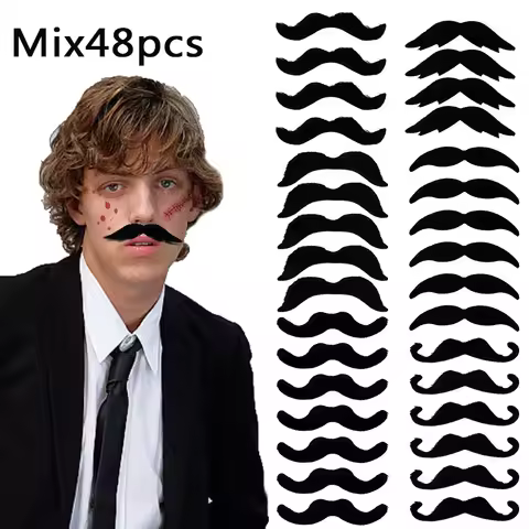 Mix 48PCS Funny Fake Mustache Masquerade Party Funny Costume Decor Accessory Halloween Party Cosplay Fake Beard Photobooth Props