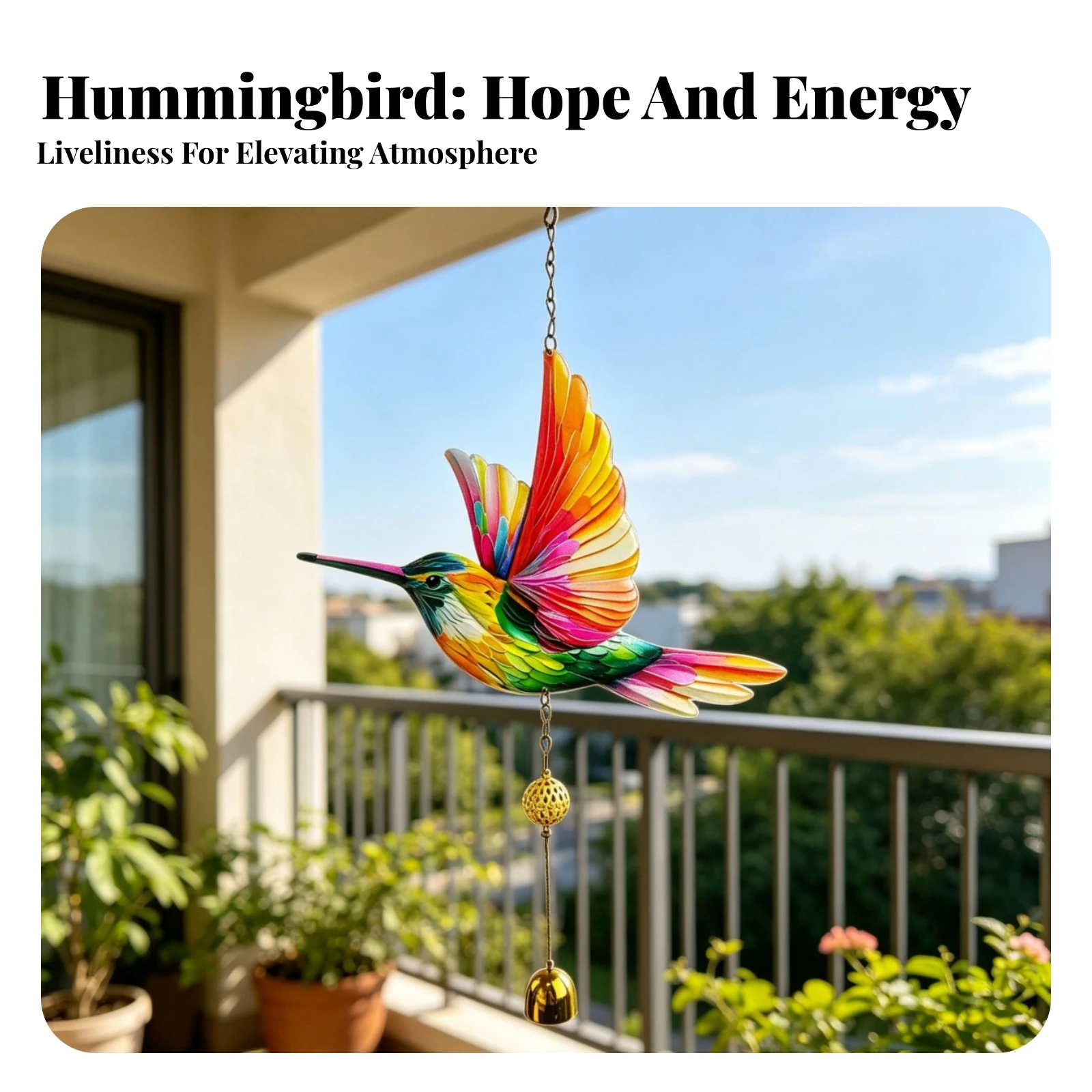 Hummingbird Wind Chime Bell Metal Hummingbird Ornament Metal Wind Chime Easy to Hang Home Decor All Seasons for Indoor