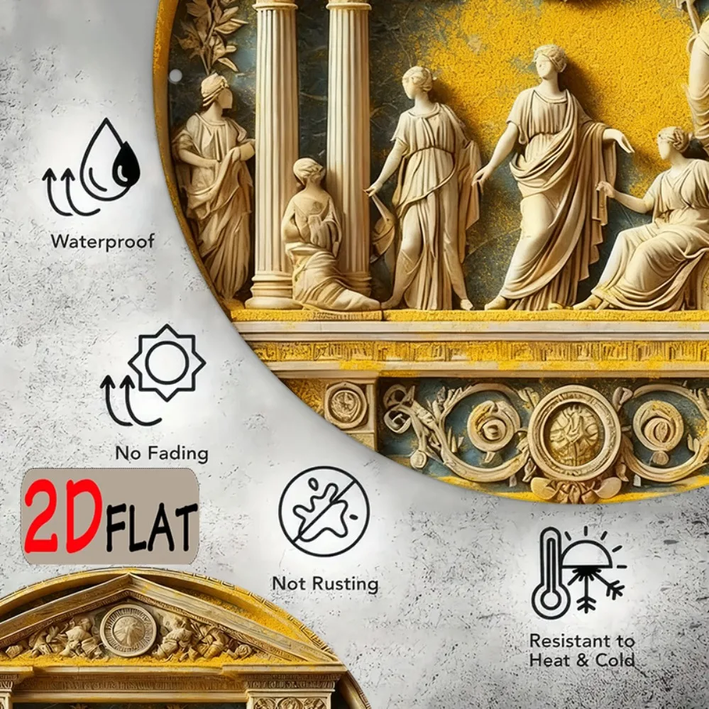 Zeus Hera Athena Apollo Greek Mythology Relief Plaque, 8'' Round Aluminum Wall Decor for Office