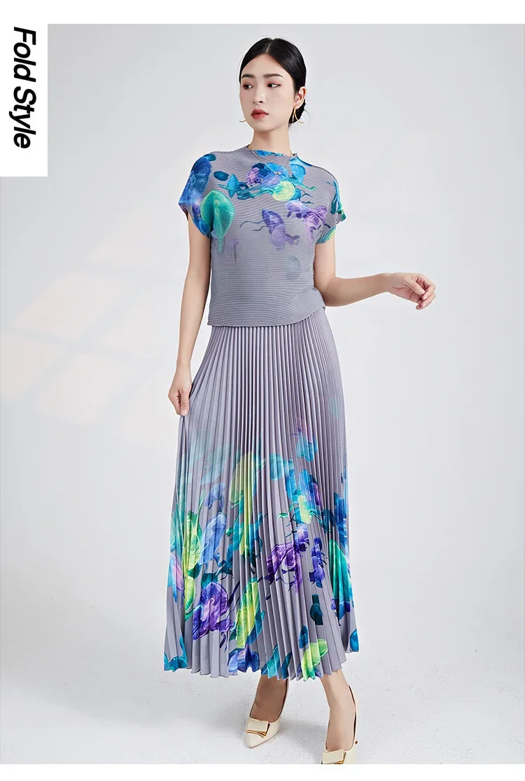 

Long and Large Pleated Skirt, Spring Half Skirt, Women's Fashion Print, Elastic Waist, Slim Mid Length Half Skirt, Women