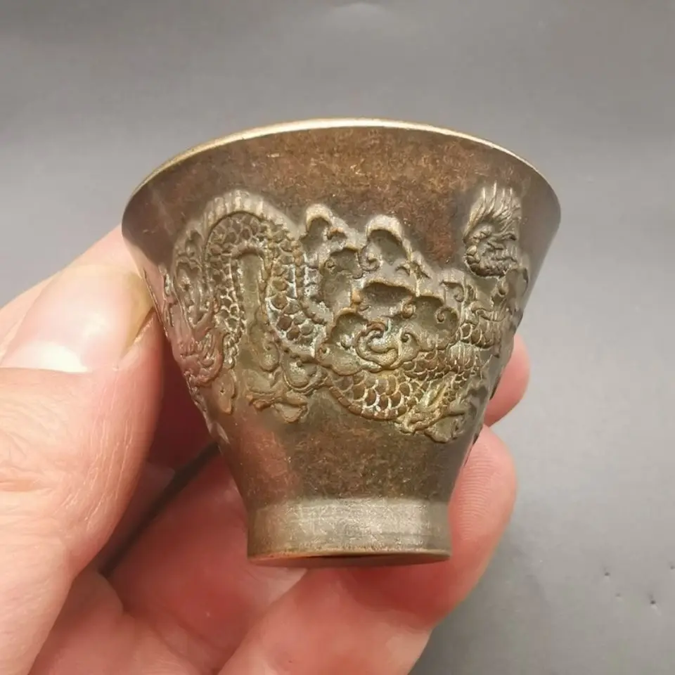 Retro Small Dragon pattern Wine Cup Wine Vessel  Ornament Decoration Tea Pet Figurines Desk Decor Accessories