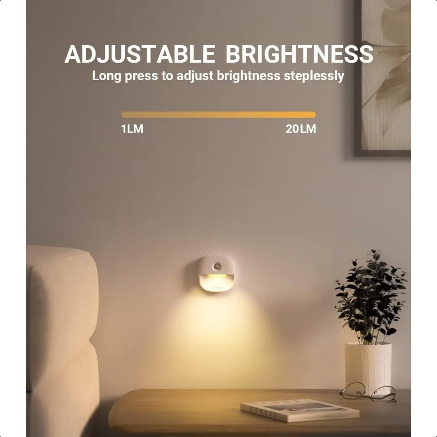 Rechargeable Night Light Motion Sensor Battery Nightlight Mini Stickon LED Closet Light 120LM Dimmable Brightn for Bathroom Bed