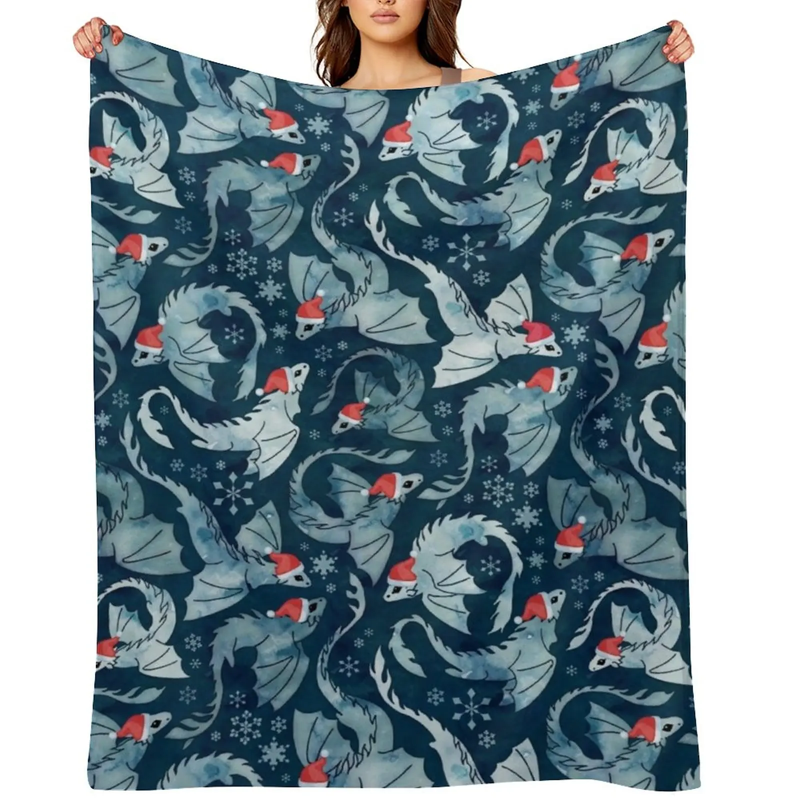 

Dragon fire dark blue Christmas snowflake Throw Blanket Luxury Thicken Furrys Designers Soft Plush Plaid Blankets