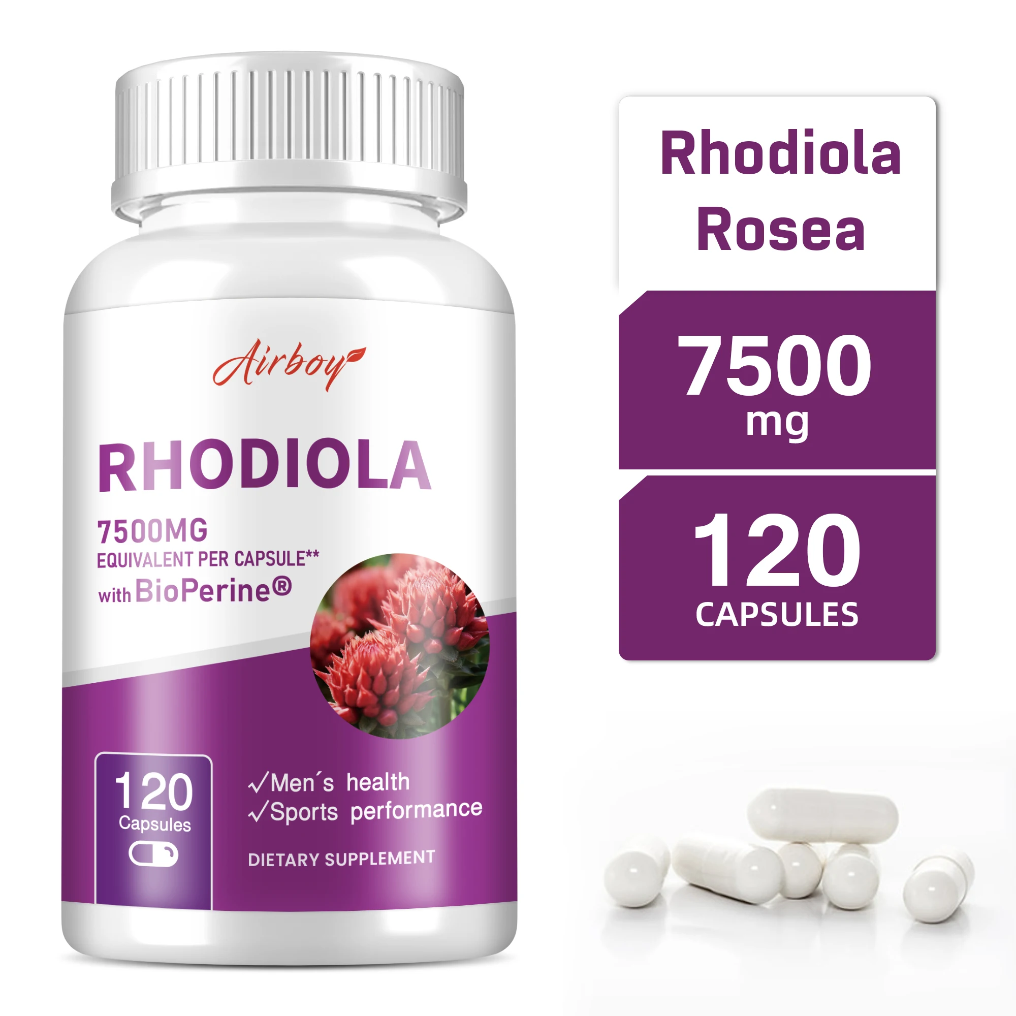 

Rhodiola 7500mg - Natural Adaptogens, Brain, Stress & Mood Support - 120 Capsules