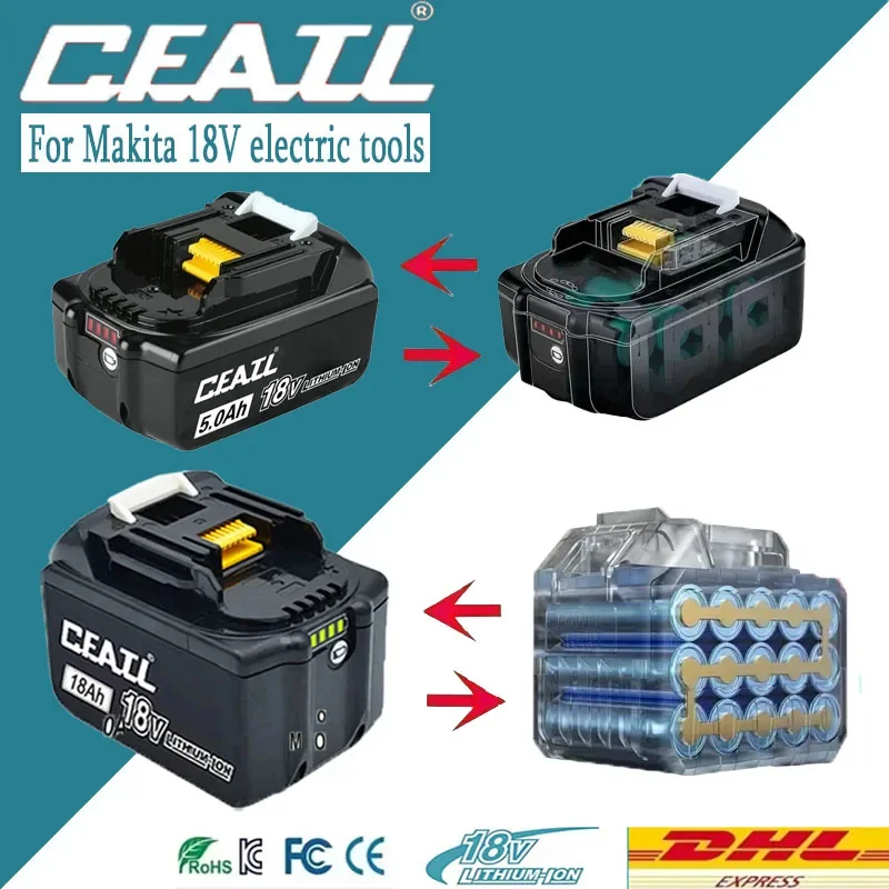 🏅 CFATL 18V 18Ah แบตเตอรี่เดิมสําหรับ Makita แบตเตอรี่ลิเธียมไอออนเปลี่ยน LXT BL1860B BL1860 BL1850 ชาร์จเครื่องมือ batter